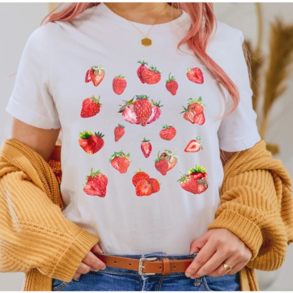 Strawberry Shirt, Fruit Shirt, Cute Strawberry Shirt,Watercolor Strawber… - Picture 2 of 11